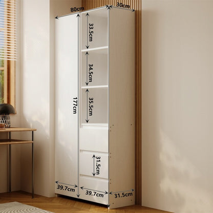 Fehér Loft Polcos Szekrény 177 cm – Könyvespolc 3 Fiókkal és Polcokkal