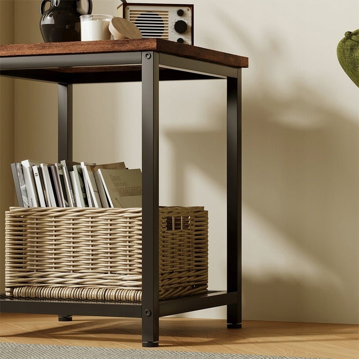 Négyszögletes oldalsó asztal polccal, retro vintage loft stílusban, 55 cm