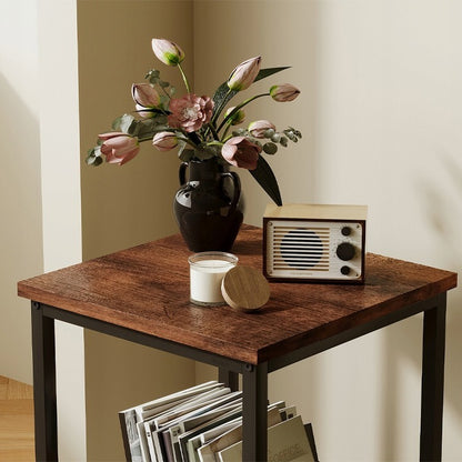 Négyszögletes oldalsó asztal polccal, retro vintage loft stílusban, 55 cm