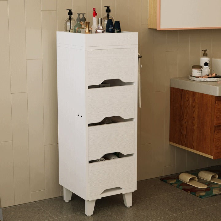 Fehér Fürdőszobaszekrény 30x30x90 cm 4 Fiókkal Rendszerezővel és Törölközőtartóval