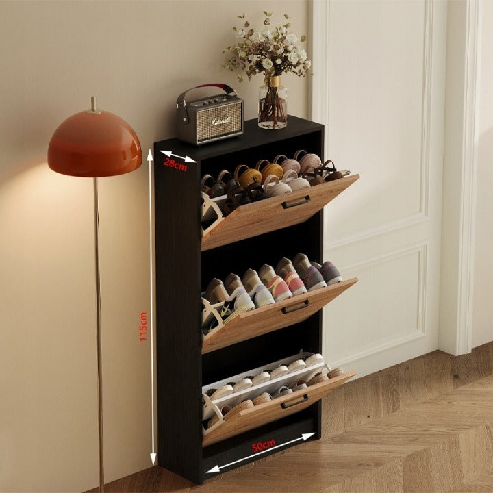 Világosbarna cipőszekrény előszobába, modern, 3 polcos, dönthető, szabadon álló