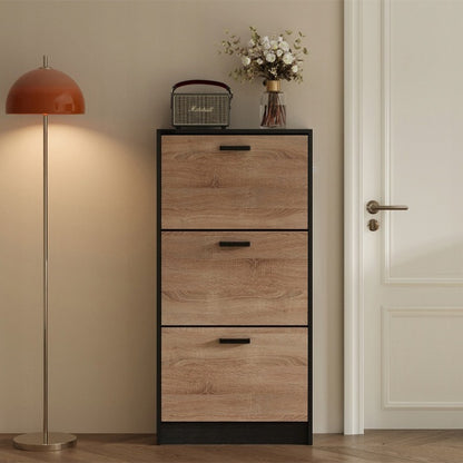 Világosbarna cipőszekrény előszobába, modern, 3 polcos, dönthető, szabadon álló