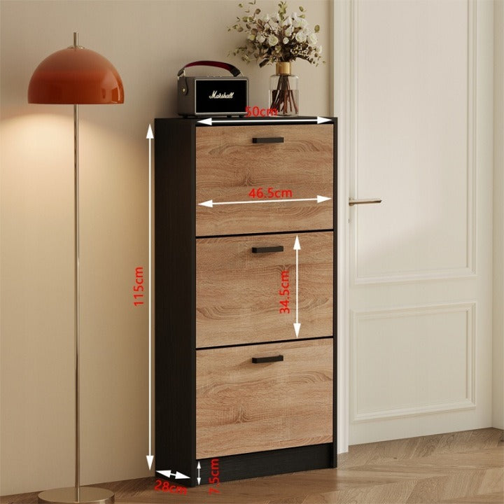 Világosbarna cipőszekrény előszobába, modern, 3 polcos, dönthető, szabadon álló