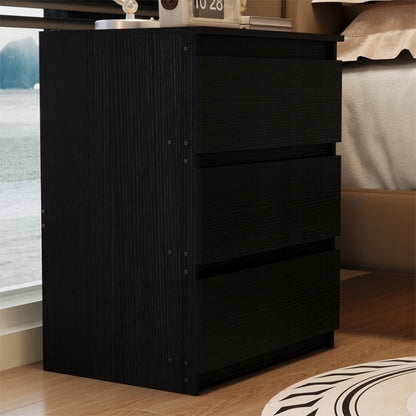Loft Éjjeliszekrény Fekete 3 Fiókkal 60 cm – Modern Hálószobai Asztal