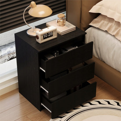 Loft Éjjeliszekrény Fekete 3 Fiókkal 60 cm – Modern Hálószobai Asztal