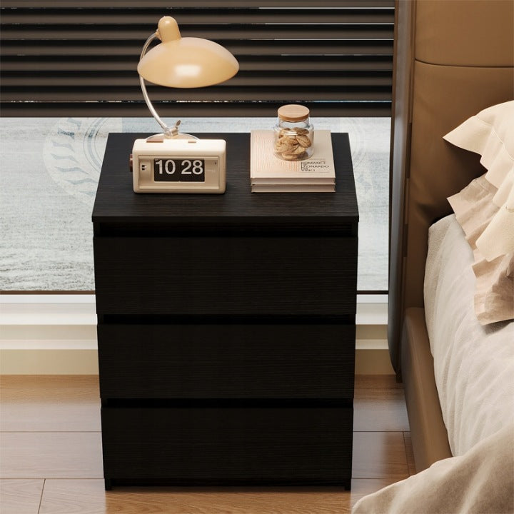 Loft Éjjeliszekrény Fekete 3 Fiókkal 60 cm – Modern Hálószobai Asztal