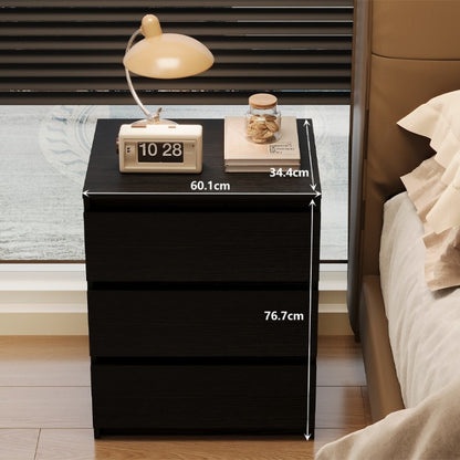 Loft Éjjeliszekrény Fekete 3 Fiókkal 60 cm – Modern Hálószobai Asztal