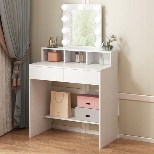 Sminktükörrel ellátott kozmetikai asztal LED világítással 80 cm – modern loft stílusú fésülködőasztal