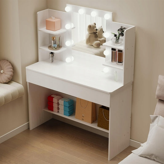 Kozmetikai fésülködőasztal LED tükörrel, 110 cm – modern fésülködőasztal sminkeléshez és frizurázáshoz, loft stílusban