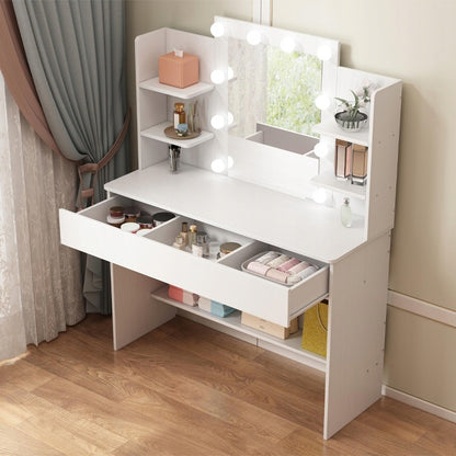 Kozmetikai fésülködőasztal LED tükörrel, 110 cm – modern fésülködőasztal sminkeléshez és frizurázáshoz, loft stílusban