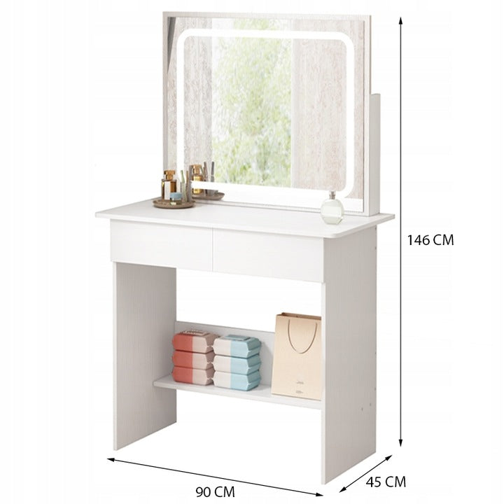 Sminkasztal LED tükörrel, modern glamour stílusban, 90 cm