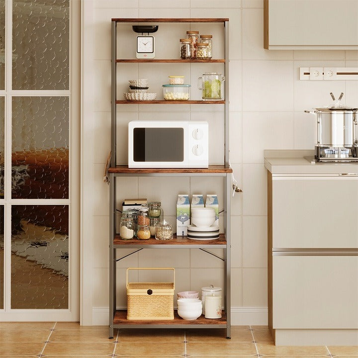 Többfunkciós vintage barna loft konyhaszekrény 6 polccal, 166 cm