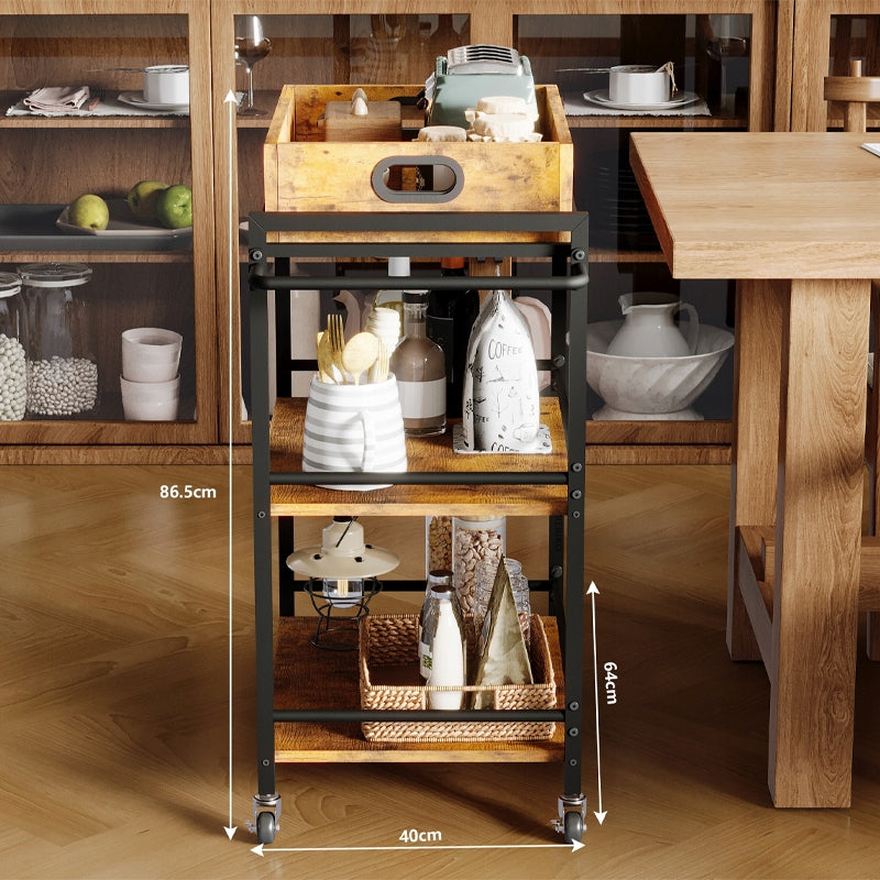 Konyhai Kocsi Kerekeken Barna 86 cm – Levehető Vintage Loft Tálcával