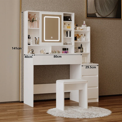 Kozmetikai fésülködőasztal + sminkzsámoly LED tükörrel - glamour loft