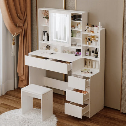 Kozmetikai fésülködőasztal + sminkzsámoly LED tükörrel - glamour loft