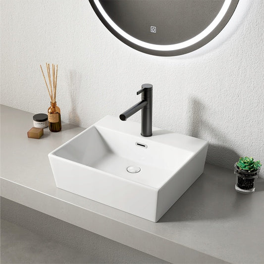 Fehér, téglalap alakú, nagy méretű, 41 x 36 cm-es kerámia mosdó