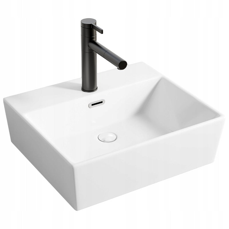 Fehér, téglalap alakú, nagy méretű, 41 x 36 cm-es kerámia mosdó