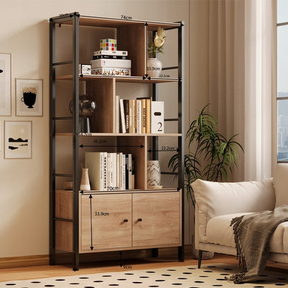 Modern, univerzális könyvespolc zárható szekrényekkel, tágas loft stílusban