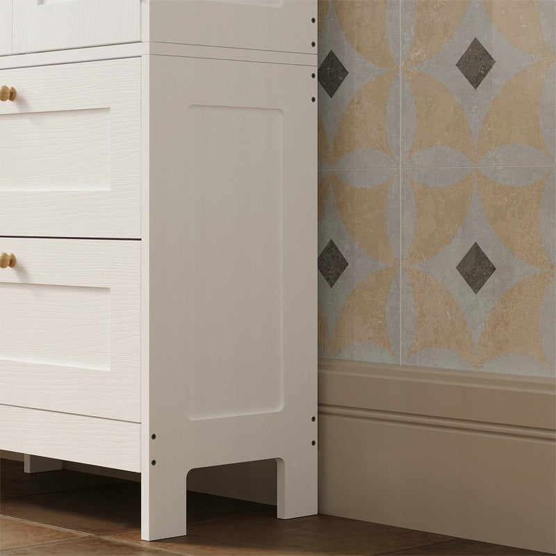 Fürdőszobai polc 2 fiókkal és ajtóval, fehér, loft stílusú, 120 cm
