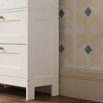Fürdőszobai polc 2 fiókkal és ajtóval, fehér, loft stílusú, 120 cm
