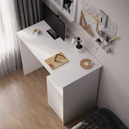 Modern számítógépes íróasztal billentyűzet-tartóval, fehér, loft stílusú szekrénnyel
