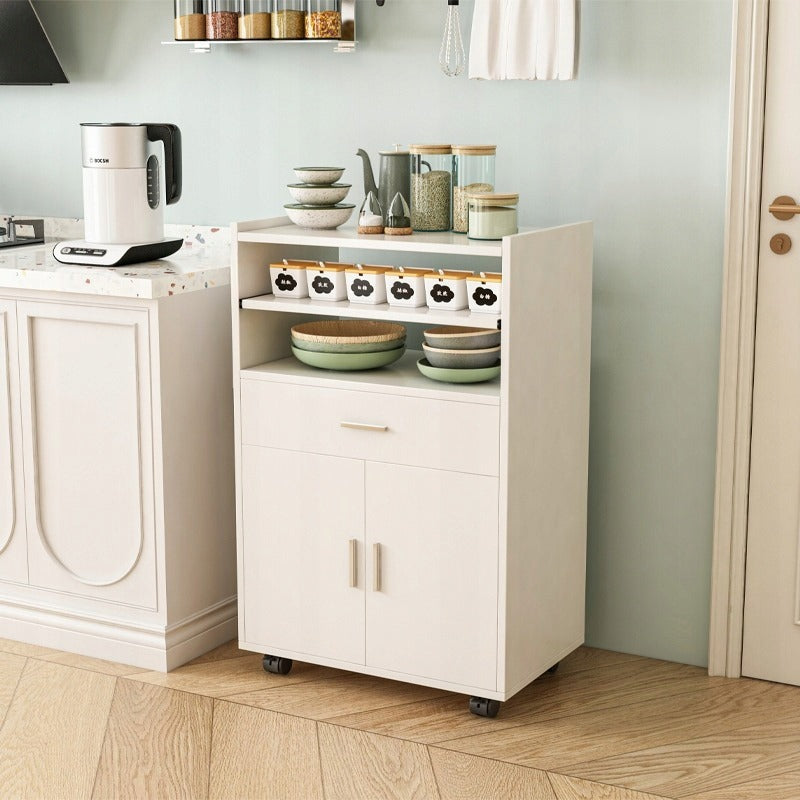 Konyhai kerekes szekrény fiókos szekrény asztal könyvespolc modern mobil fehér