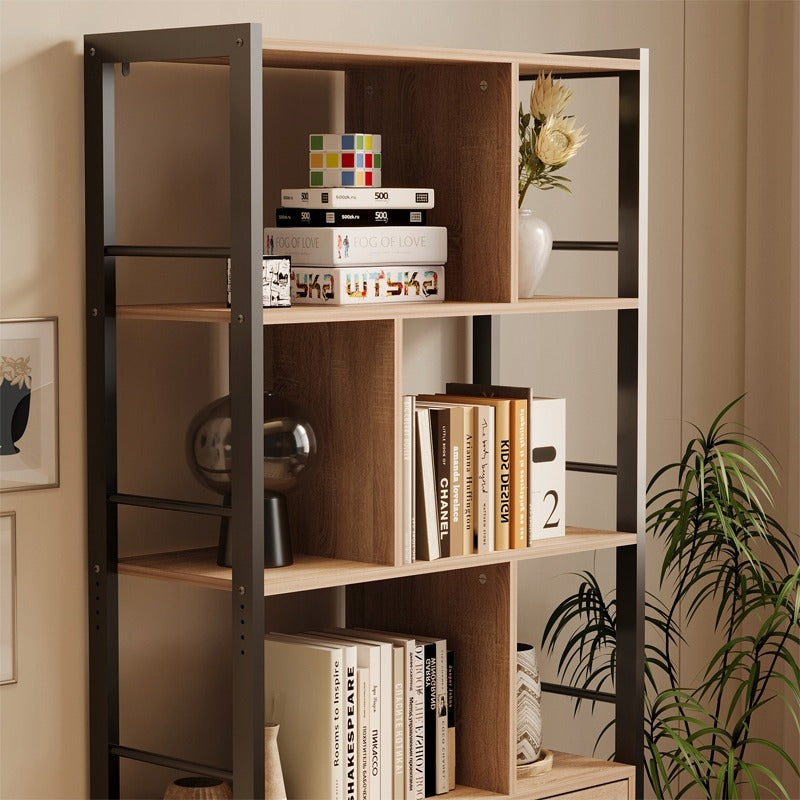 Modern, univerzális könyvespolc zárható szekrényekkel, tágas loft stílusban