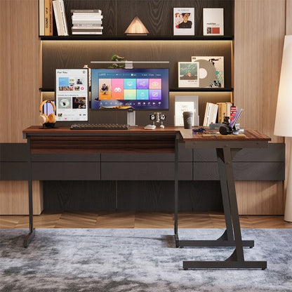 Modern ipari sarok számítógépasztal, sötétbarna, loft stílusú, 148 cm