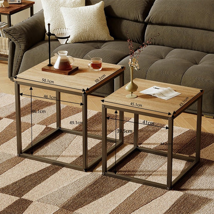 Dohányzóasztal, pad, asztalkészlet, 2 az 1-ben, ipari loft, világosbarna