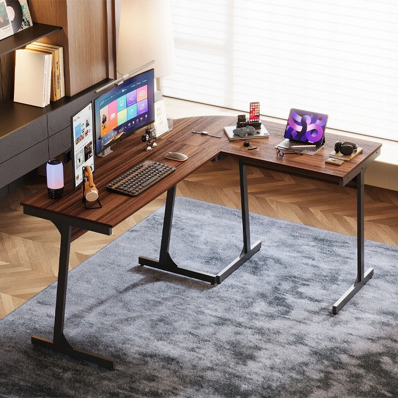 Modern ipari sarok számítógépasztal, sötétbarna, loft stílusú, 148 cm