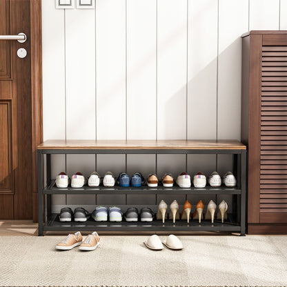 Cipőtároló pad – 100x30x45 cm, ipari loft stílus, 2 polccal