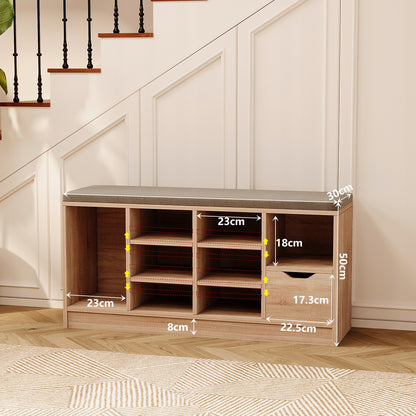 Cipőszekrény ülőkével, loft stílusú, sonoma tölgy, előszoba, fiókos pad, 100 cm