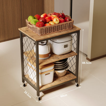 Sötétbarna, kerekes, mobil szekrény – loft stílusú reggelizőasztal / konyhai szekrény, 60 cm