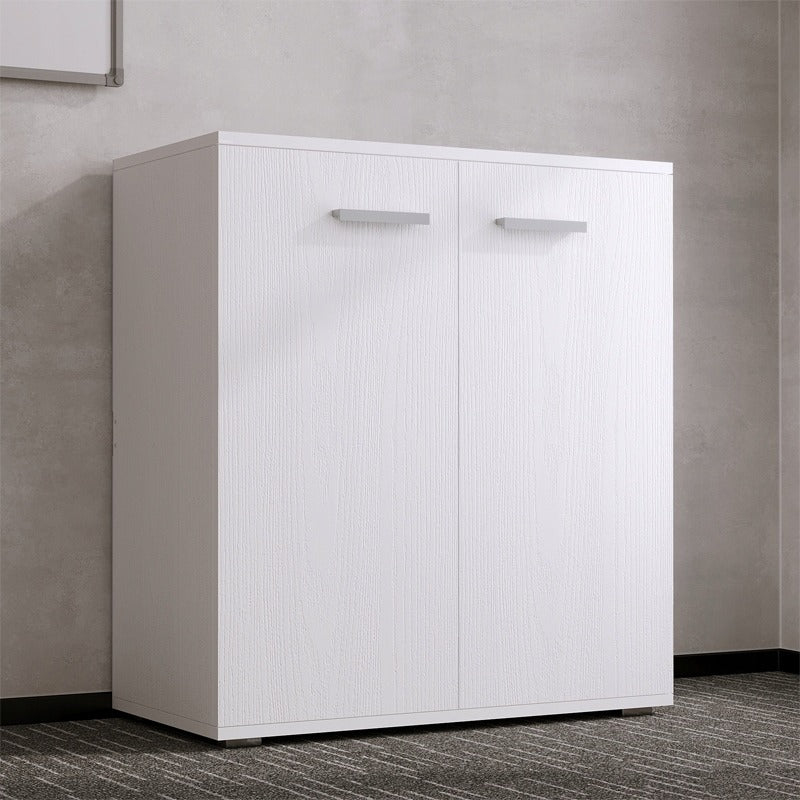 Fehér fiókos komód irodába/nappaliba, polcos elem 2 ajtóval és 3 polccal, loft stílusú, 68 cm
