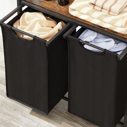 Nagy, két rekeszes mosókosár polccal, ipari loft konténer állvány