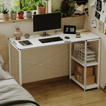 Számítógépes íróasztal, loft asztal, fehér, modern, ipari polcokkal