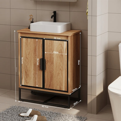 Fürdőszobai mosdószekrény galériaajtókkal, világosbarna polccal és 82 cm-es polccal