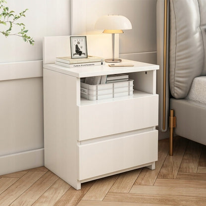 Fehér éjjeliszekrény 2 fiókkal 40 cm-es – modern loft stílus, MDF