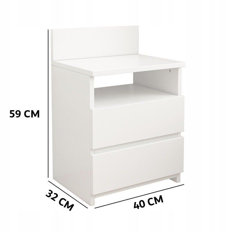 Fehér éjjeliszekrény 2 fiókkal 40 cm-es – modern loft stílus, MDF