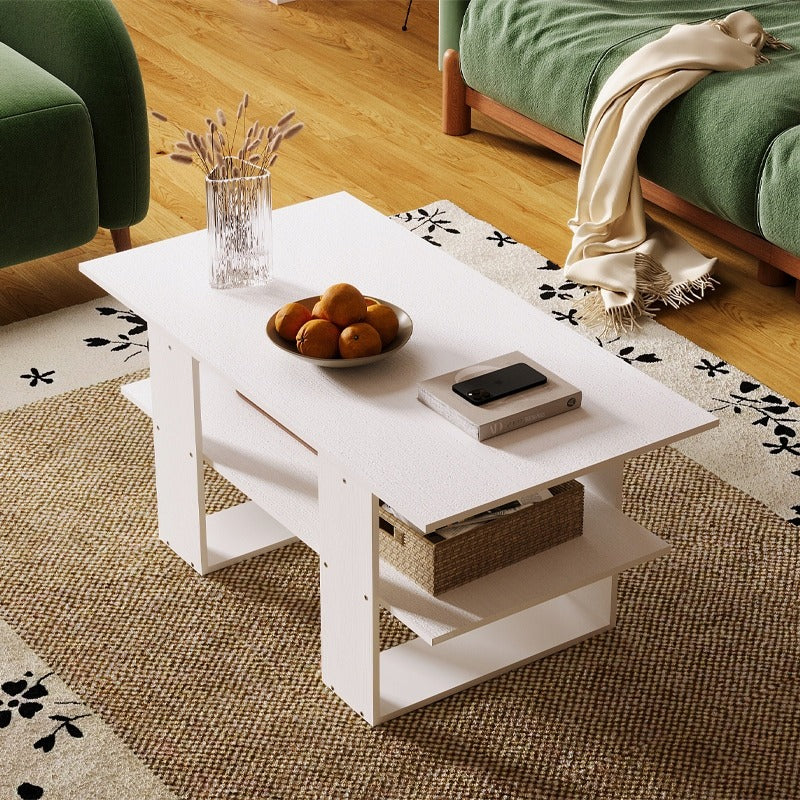Modern fehér dohányzóasztal polccal nappaliba, galériába, nagy, 120 cm