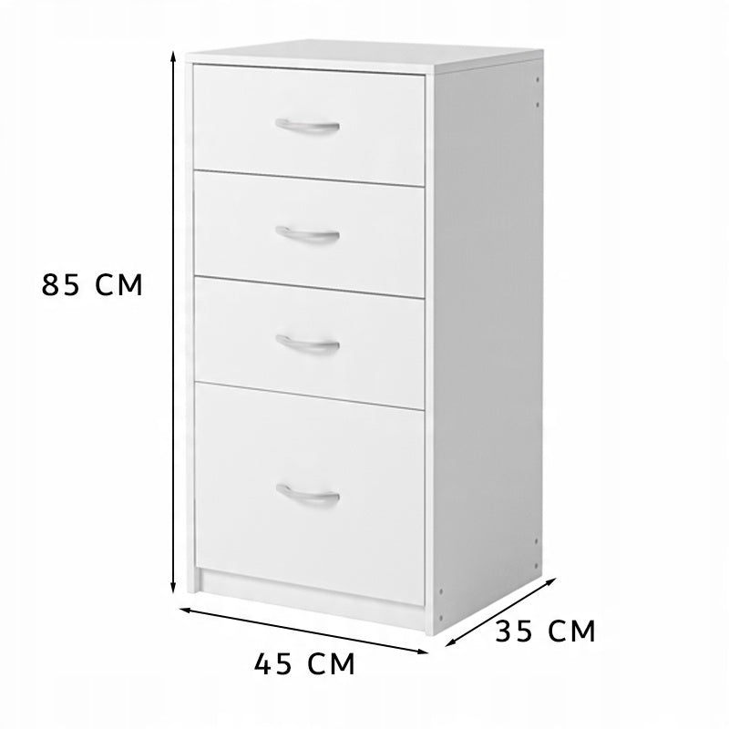 Modern loft stílusú polcos szekrény 4 fiókkal fehér irodai komód nagy 85 cm