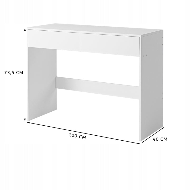 Fehér modern számítógépasztal 2 fiókkal loft stílusban íróasztal fésülködőasztal 100 cm