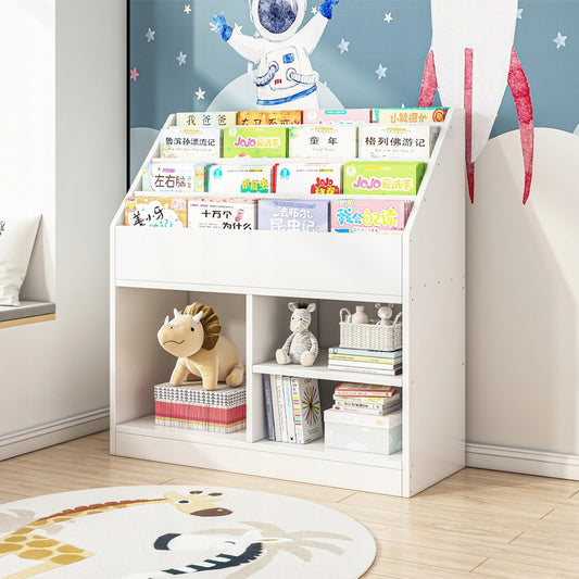 Gyerekkönyv- és magazintartó polc – játéktároló szekrény – álló gyerekkönyvtár