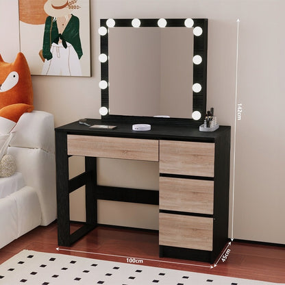 Modern fekete Loft sminkasztal LED tükörrel