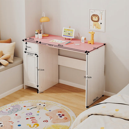 Fehér íróasztal fiókokkal és szekrénnyel lányoknak, rózsaszín asztallappal, tágas
