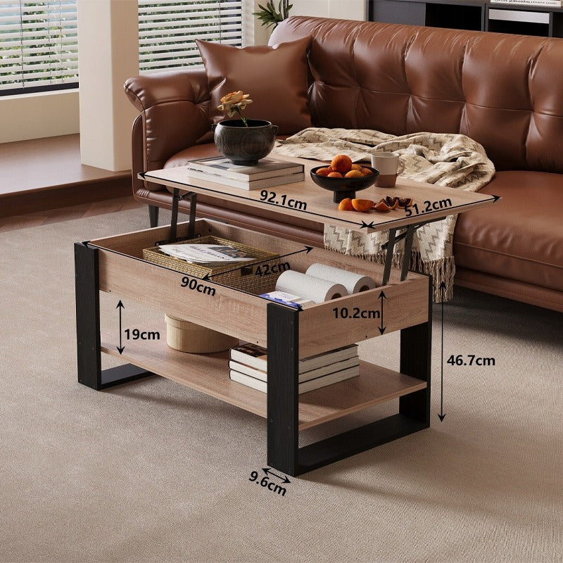 Kihúzható, loft stílusú dohányzóasztal emelt tárolóval, barna, 92 cm