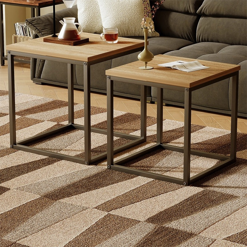 Dohányzóasztal, pad, asztalkészlet, 2 az 1-ben, ipari loft, világosbarna