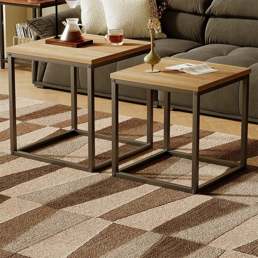 Dohányzóasztal, pad, asztalkészlet, 2 az 1-ben, ipari loft, világosbarna