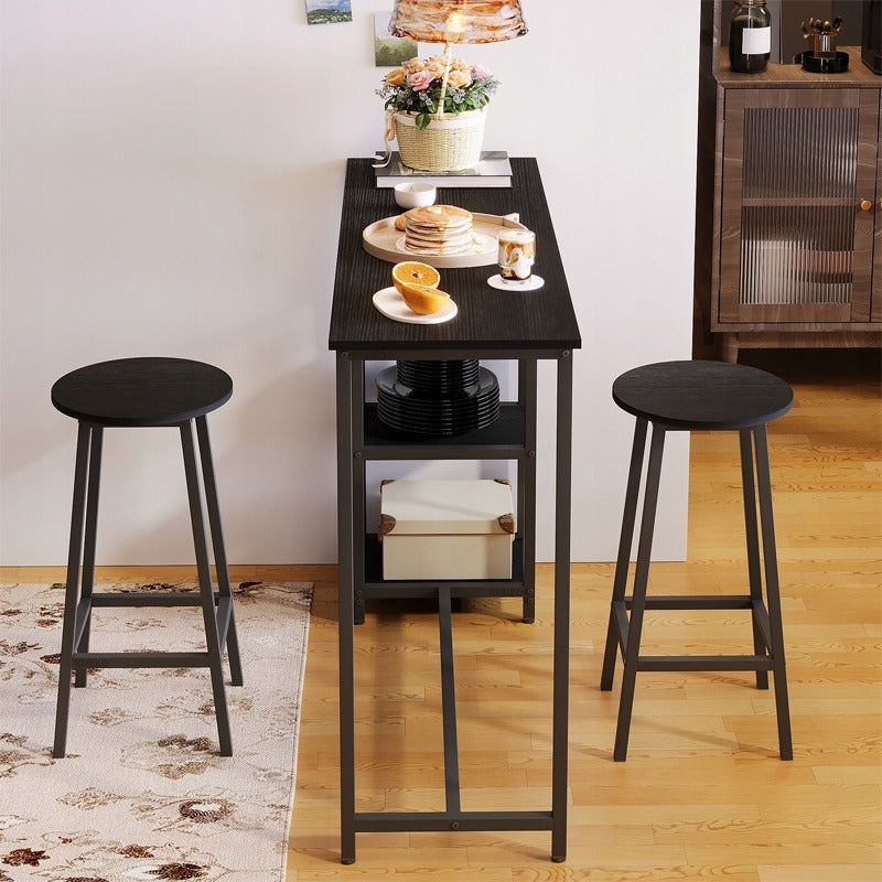 Fekete étkezőasztal + bárszék szett 2 bárszékkel, modern loft stílusú
