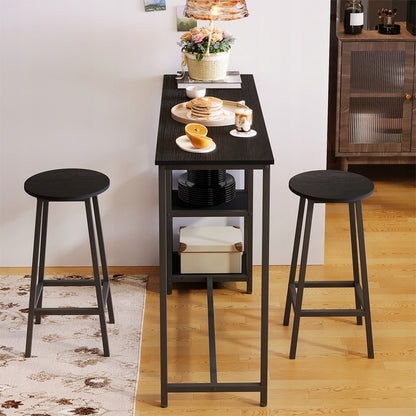 Fekete étkezőasztal + bárszék szett 2 bárszékkel, modern loft stílusú
